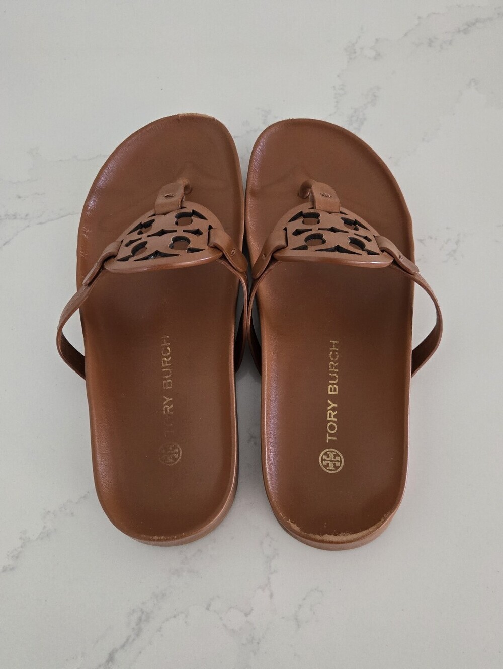 Tory Burch Miller Could Sandals Brown Leather Flat Bourbon Miele Size 10 Womens - Picture 4 of 8